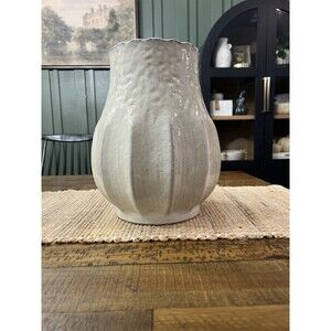 12" Pleated Ceramic Vase Sour Cream - Hearth & Hand with Magnolia NEW